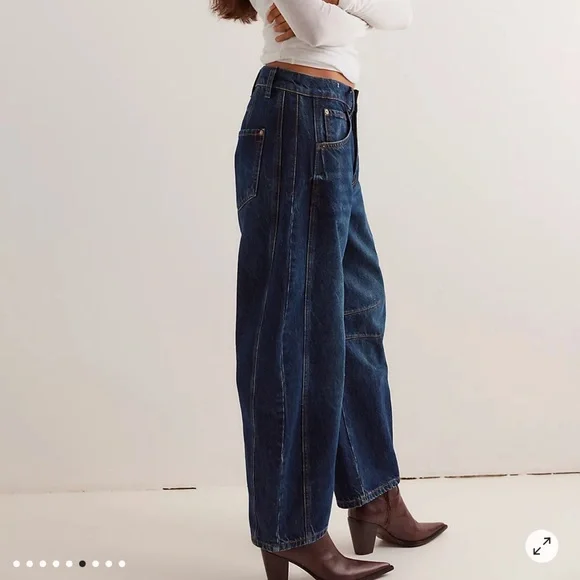 Free People We The Free Good Luck Mid Rise Wide Leg Barrel Jeans - Picture 2 of 12